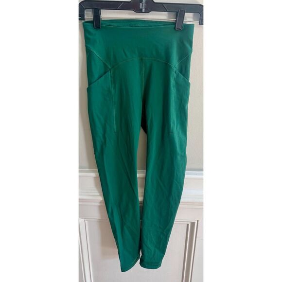 Lululemon Power Thru High Rise Green Leggings size 4 with pockets - Picture 1 of 5